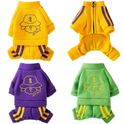 Fashion Print Dog Clothes Sports Casual Dog Jumpsuits Warm Soft Puppy Hoodies Coat Cute Cat Clothes Pet Jumpsuits Dog Costumes