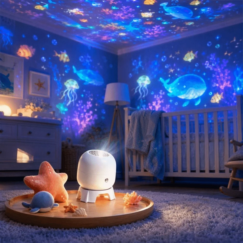 360 Degree Rotating Dreamy Ocean Projector Flexible Neck Ocean World Party Ambient Light Ocean-Themed USB Rechargeable