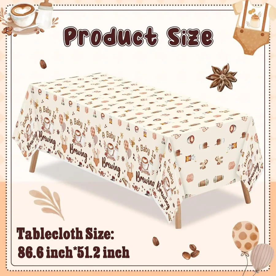 3 pçs um bebê está fazendo toalhas de mesa de festa de chá de bebê para café temático marrom toalhas de mesa de plástico café descartável enseada f