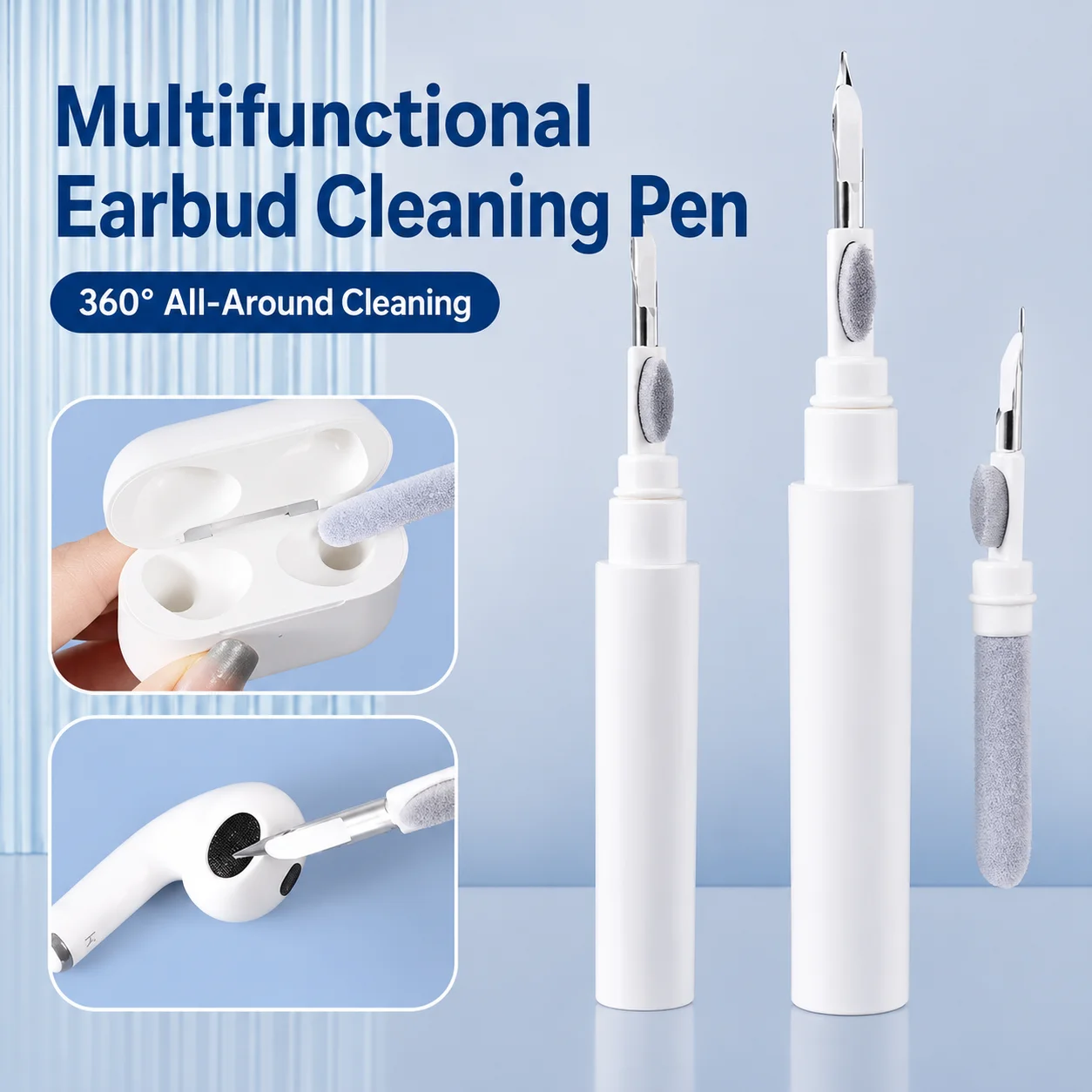 3IN1 Portable Cleaning Pen Headphones Mobile Phone Tablet Dust Dirt Clean Tool For iPhone Xiaomi HUAWEI Samsung Earphone Cleaner