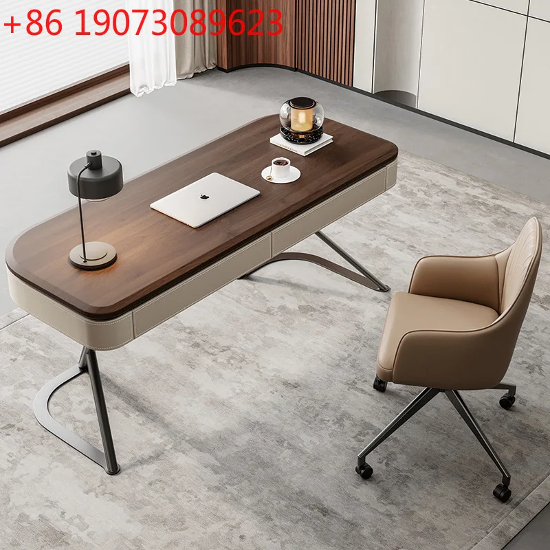 

Минималистичный высококачественный письменный стол из цельного дерева, современный минималистичный домашний стол для гостиной с шпоном из орехового дерева