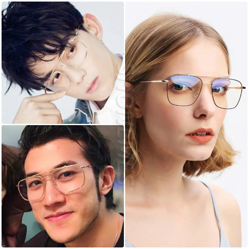 SHONEMES Double Bridge Plain Glasses Metal Frame Classic Square Eyeglasses Gold Black Silver for Men Women