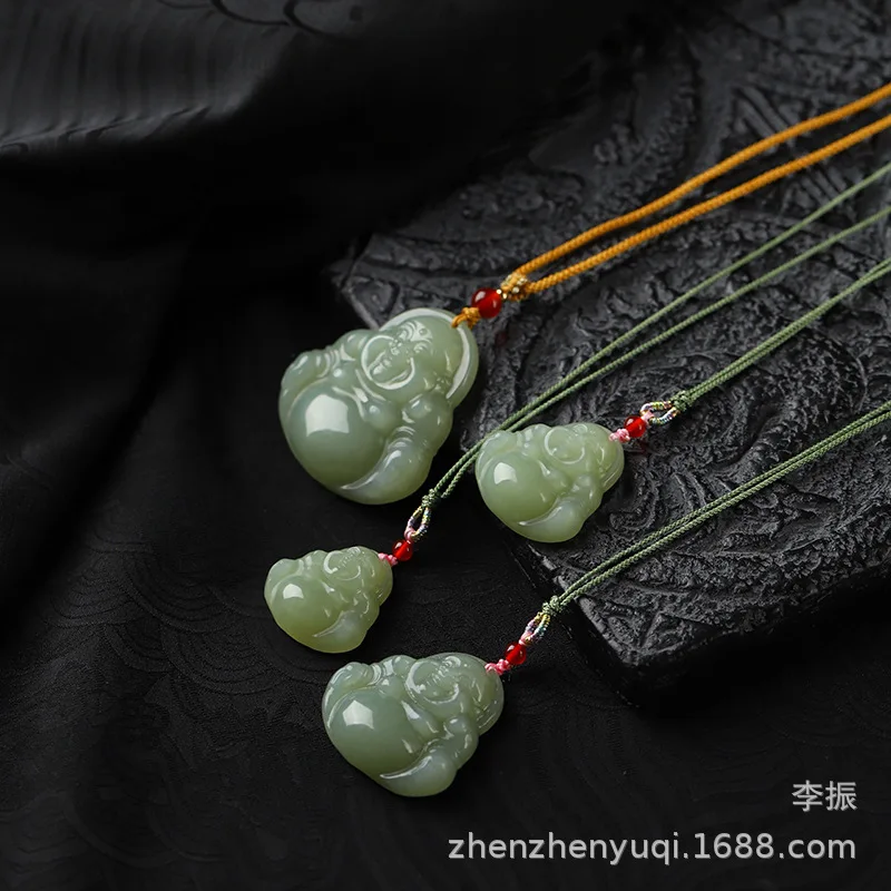 Hetian Qiemo Material Maitreya Statue Women's Necklace Buddha Jade Pendant Big Belly Smiling