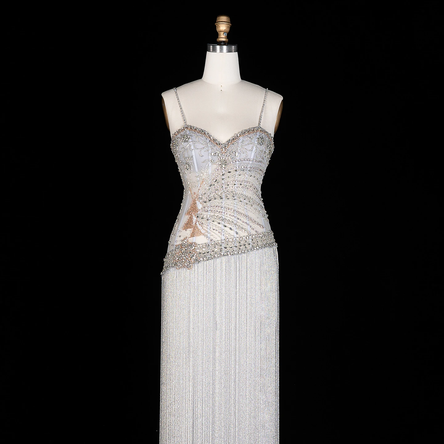 Sharon Said Abendkleider Luxus Spaghettiträger Etuikleid Tüll Perlen Quasten Kristalle Dubai Formelles Partykleid SS202 Maßanfertigung – Detail 15