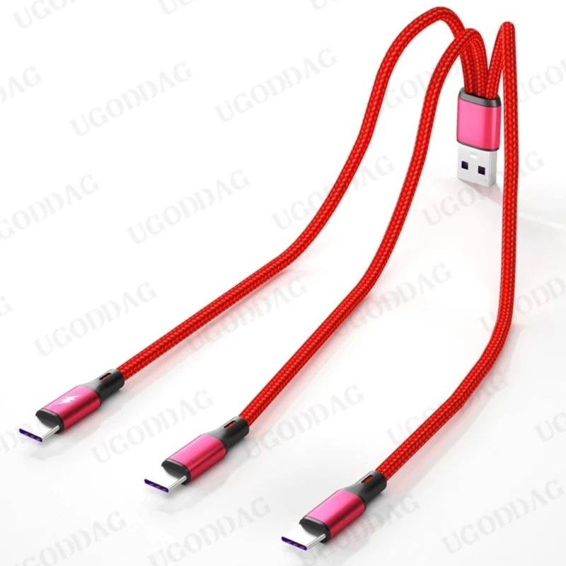 3 in 1 USB Charge Cable 3 Type-C Spliter Cord Fast Charging 5A For Mobile Phone Power Bank Shaver Charging Together