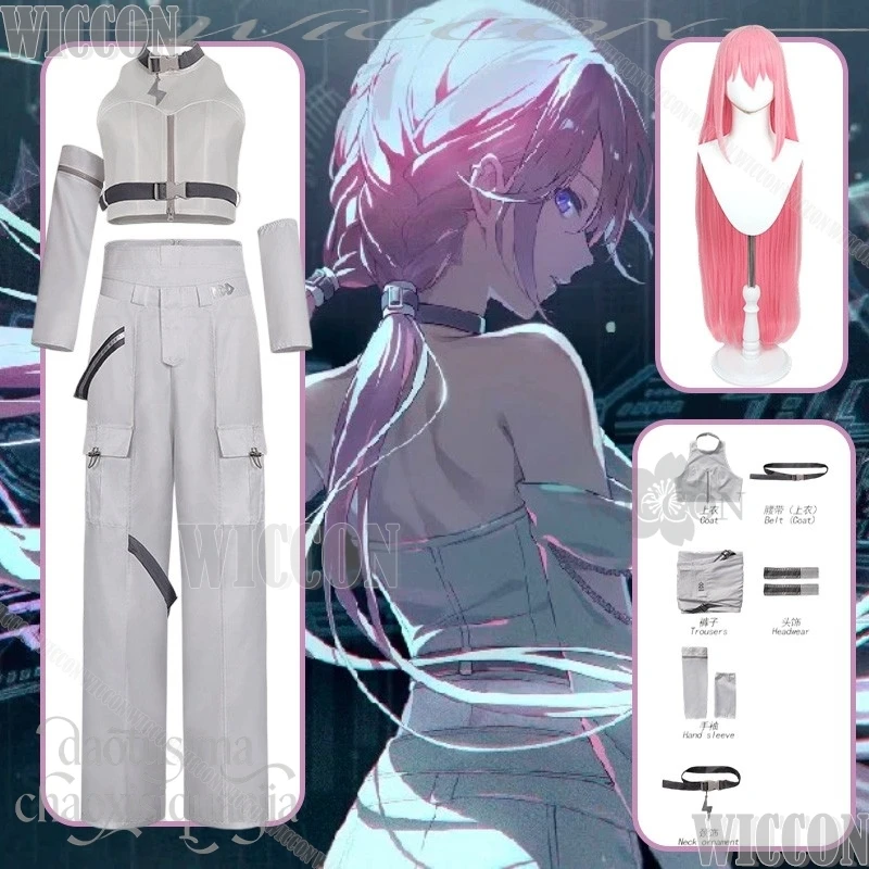 

Luka Cosplay Anime Game Project Sekai アクセラレイト Idol White Uniform Sleeveless Crop Top Y2K Fashion Pants Wig Navidad Carnival