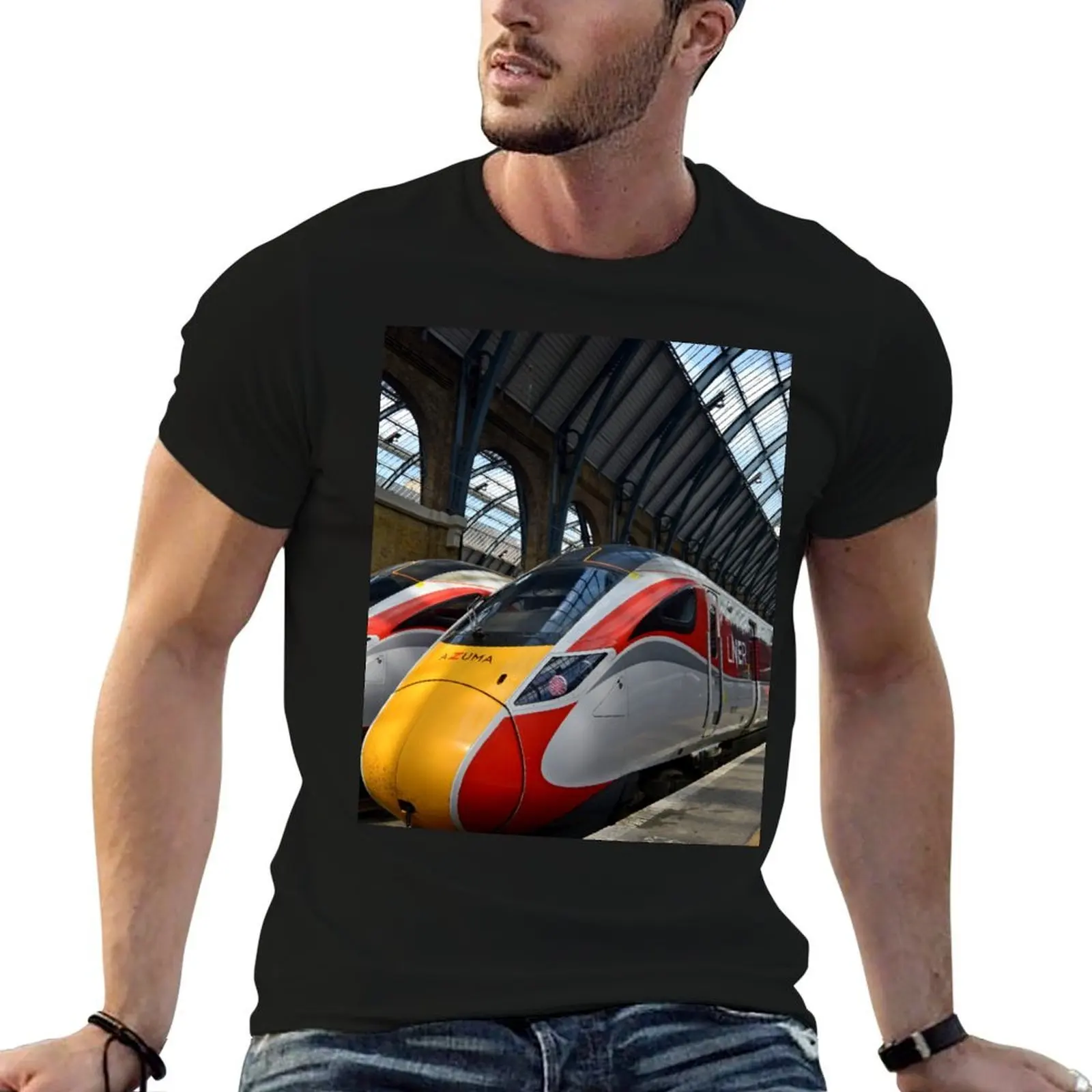 

LNER Azuma 801, высокоскоростные поезда на King's Cross Station, футболка, футболки для мужчин, упаковка из хлопка, мужская футболка, хлопок, 100% футболка