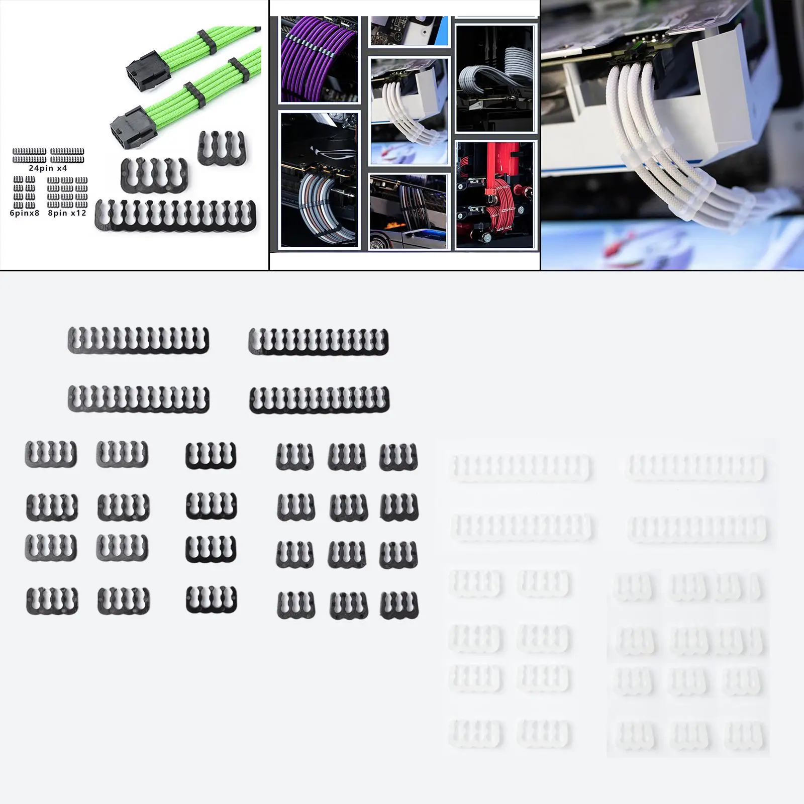 24x GPU 6 Pin Motherboard 24 Pin PC 3 Types Cable Ties Fit for Bundler Organizing Kit Clamp Management