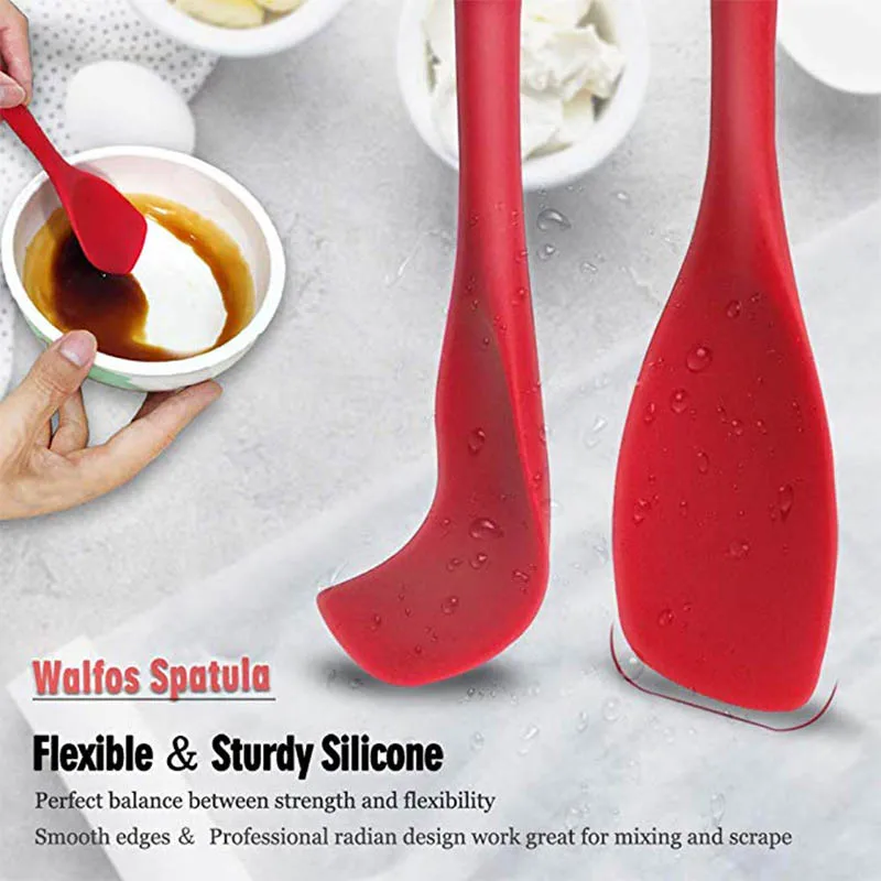 WALFOS Food Grade Silicone Cooking Spoon Essential Heat-Resistant Flexible Nonstick Silicone Baking Mixing Spoon Spatula