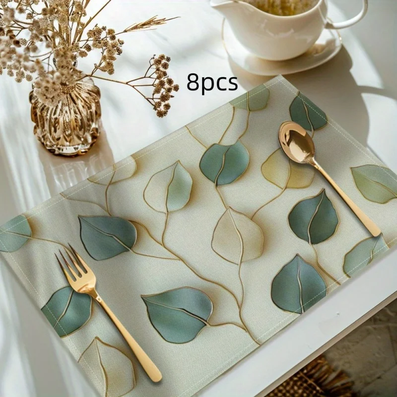 Blue Willow Pattern Linen Placemats, Vintage Landscape Printed Table Mats, Household Dining Decor
