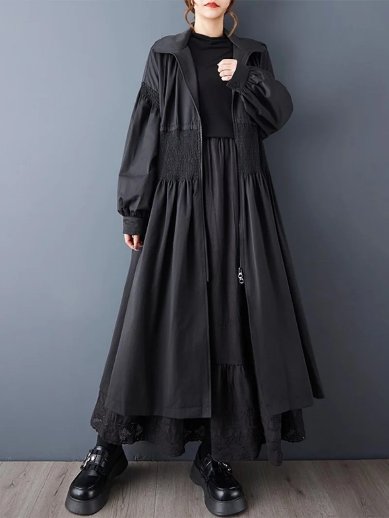 

2025 Autumn New Arrival Dark Style Windbreaker Hooded Coat - Versatile, Belted, Loose Fit, Slimming, Casual Mid-Length Outerwear