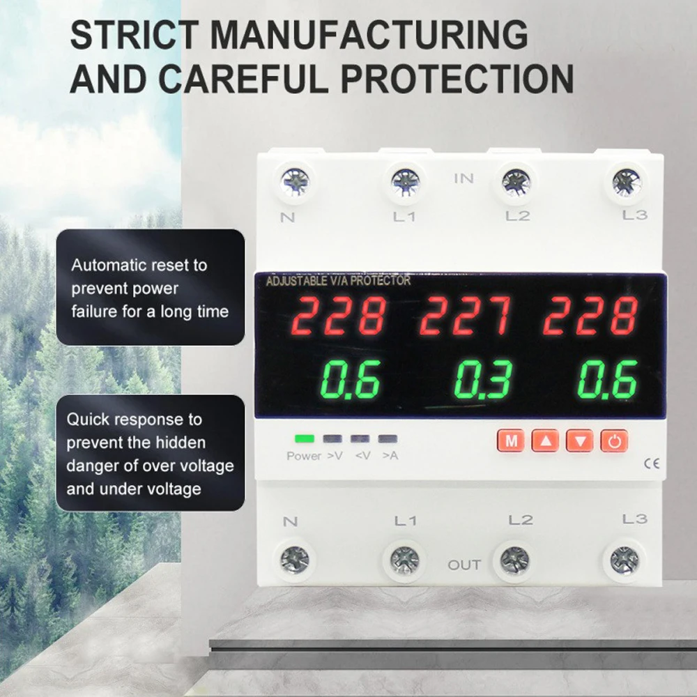 Three Phase Voltage Current Protector Adjustable Overvoltage Undervoltage Current-limiting Protection Monitor Voltmeter Ammeter