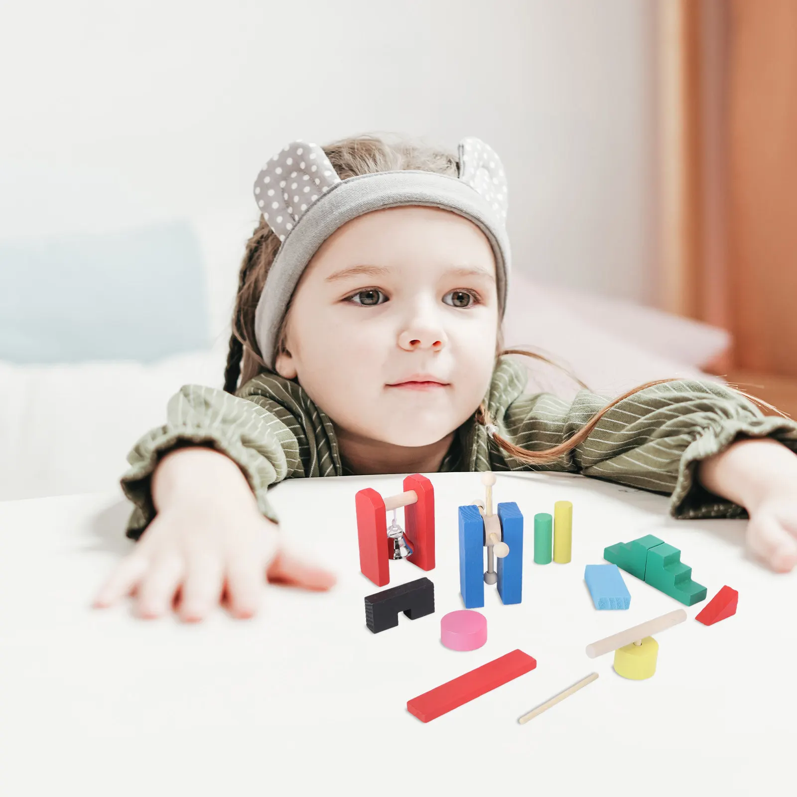 

1Set Wooden Domino Blocks Creative Educational Game for Kids Bright Color Learning Plaything Early Development Fun Activity Set