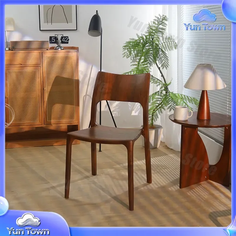 High-end retro dining chair for small apartment black walnut tenon and mortise backrest modern simple thickened solid wood