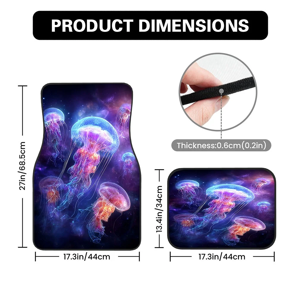 2D Flat Printing, 4pcs SUV Floor Mats Showcasing Colorful Cosmic Jellyfish Motif, Durable, Ideal For Trucks And Crossovers, Easy