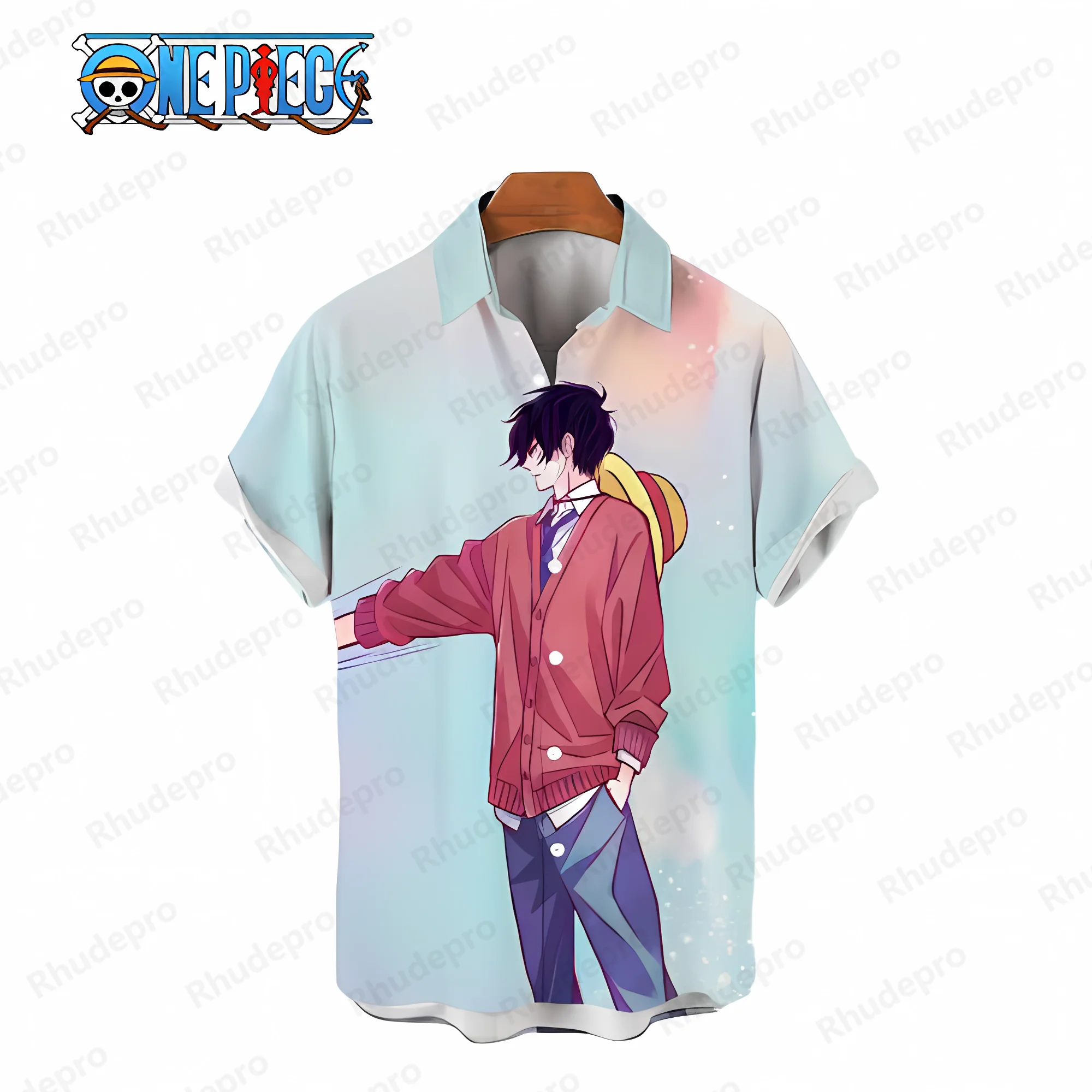 Men Clothes Monkey D Luffy HD Print Shirts Blouses Summer Social Shirt One Piece Streetwear Blouse Zoro Elegant Man Oversized