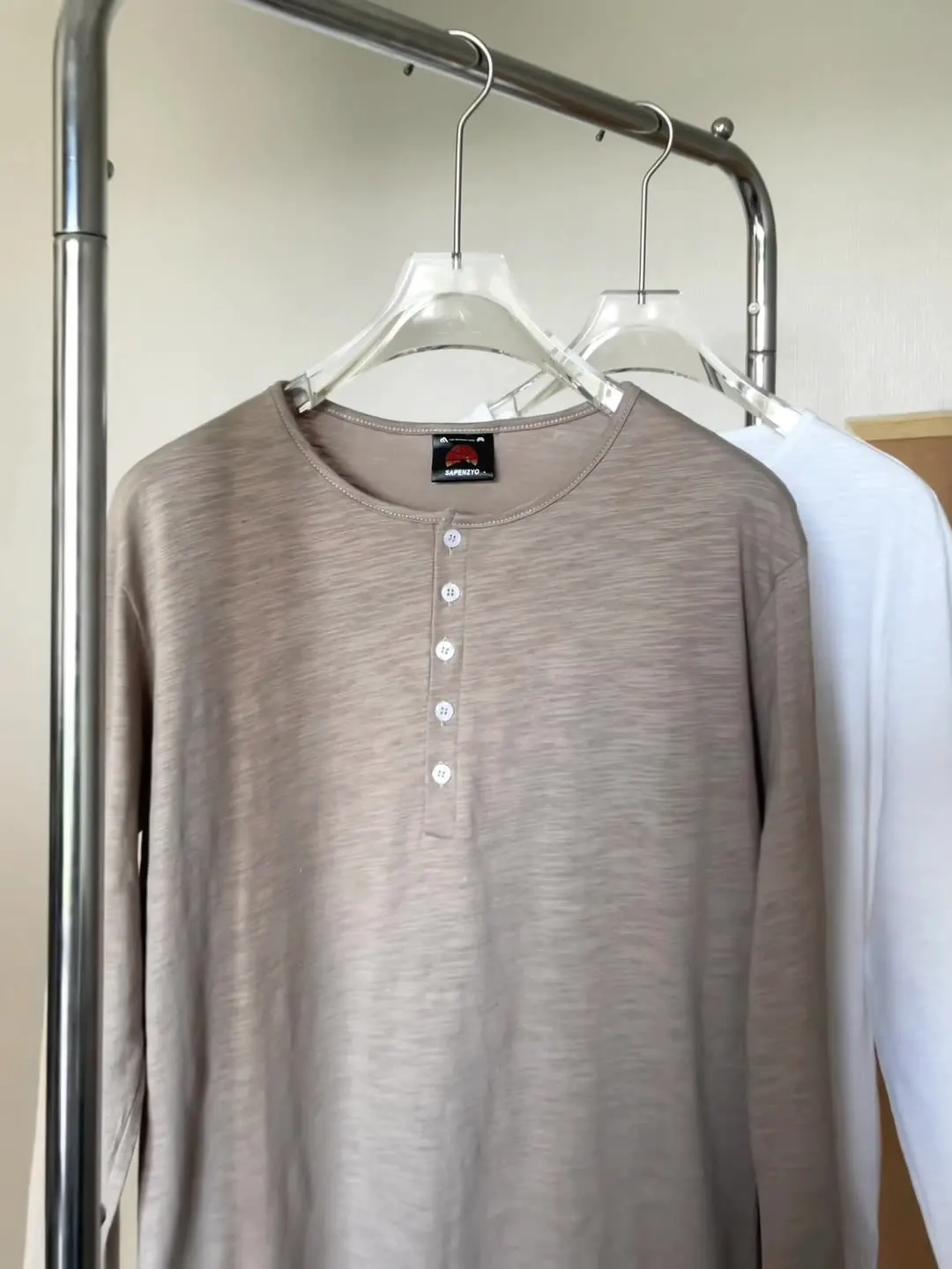 

MYQ Henry collar loose long-sleeved T-shirt men's autumn bamboo cotton thin bottoming shirt trendy all-match top