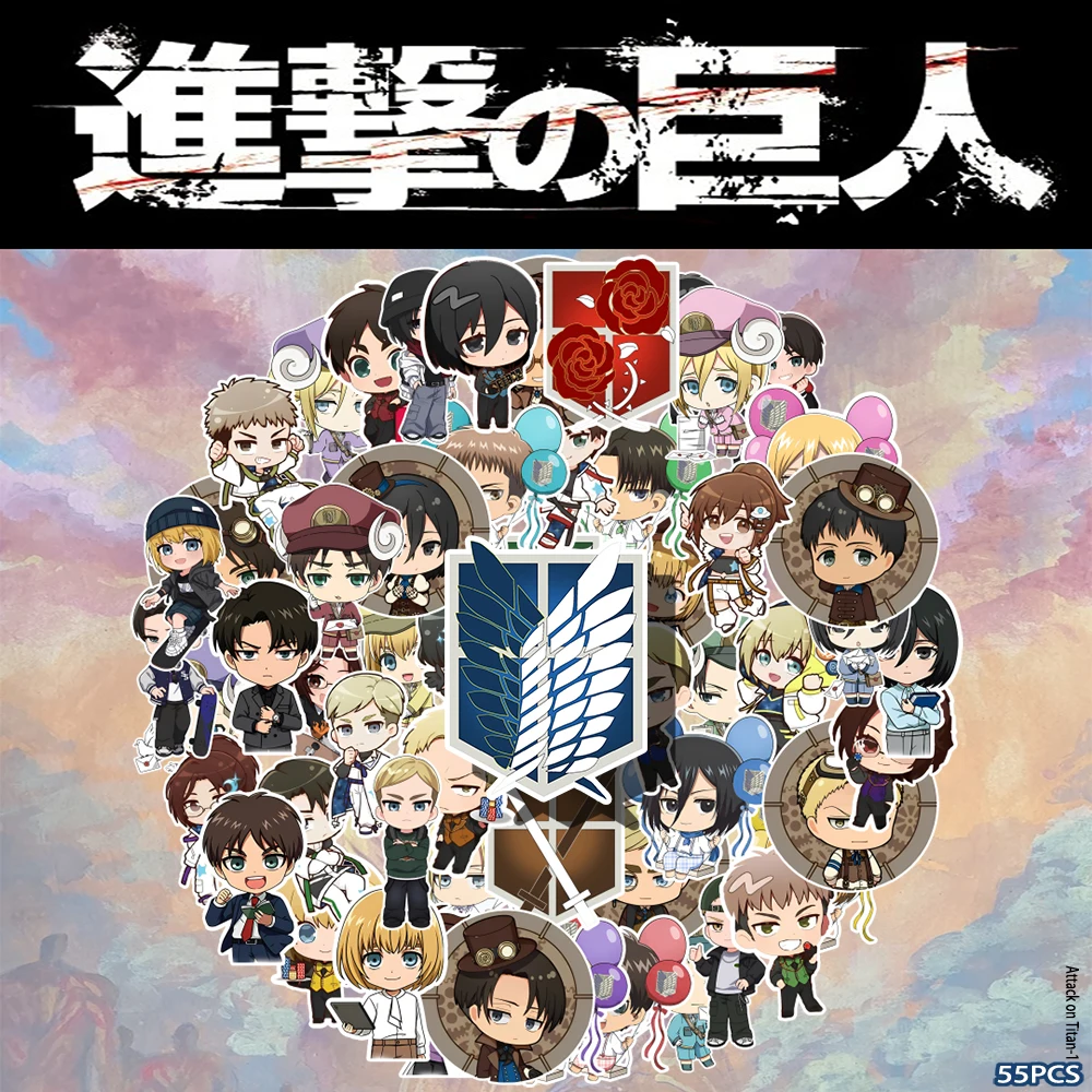 55-шт-аниме-наклейки-«Атака-Титанов»-2d-Капитан-Леви-мультфильм-аниме-милые-наклейки-для-декора-журнала