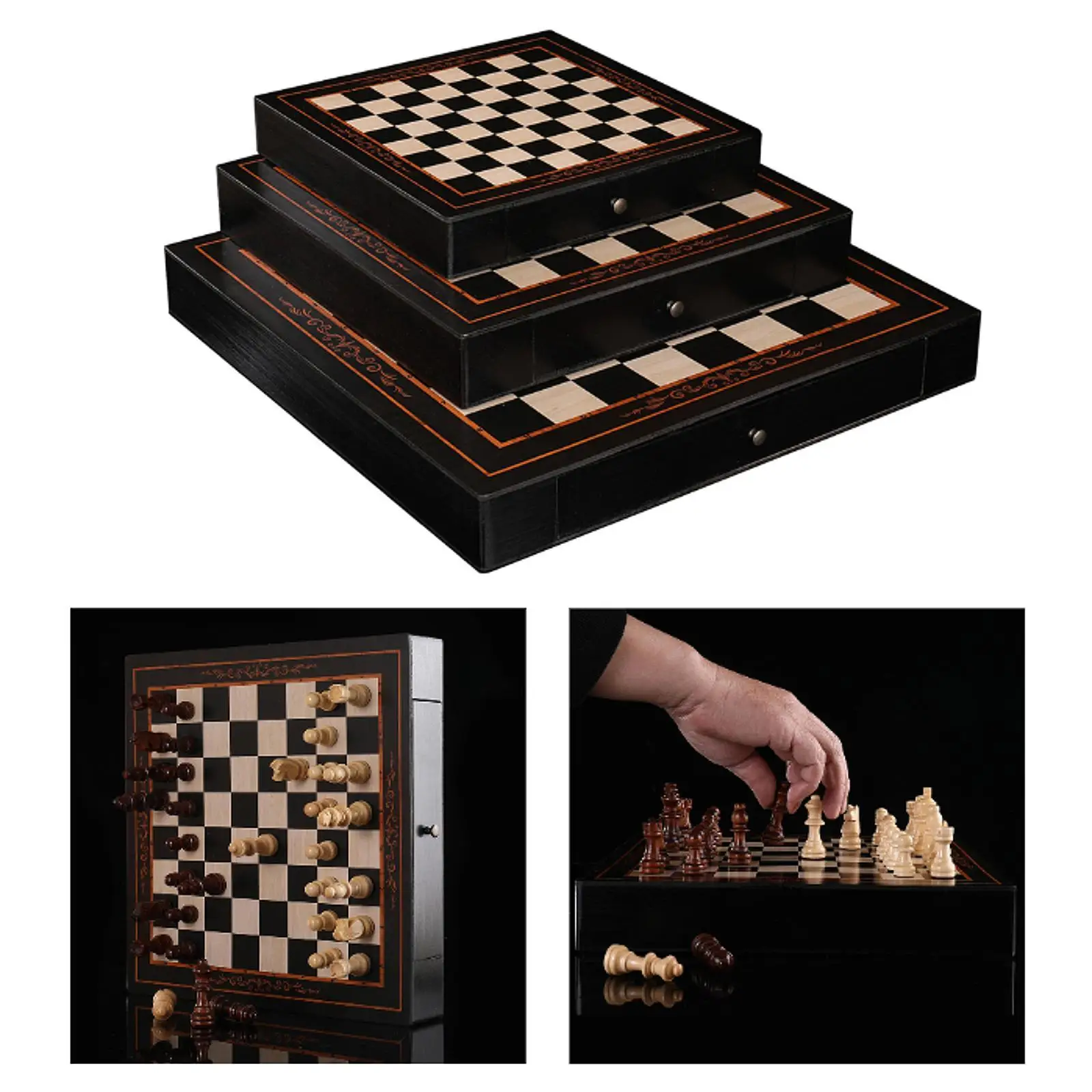 

Chess Board Set Strategy Game Housewarming Gift 2 Extra Queens Board Games with Drawers for Outdoor Schools Camping Kids Family