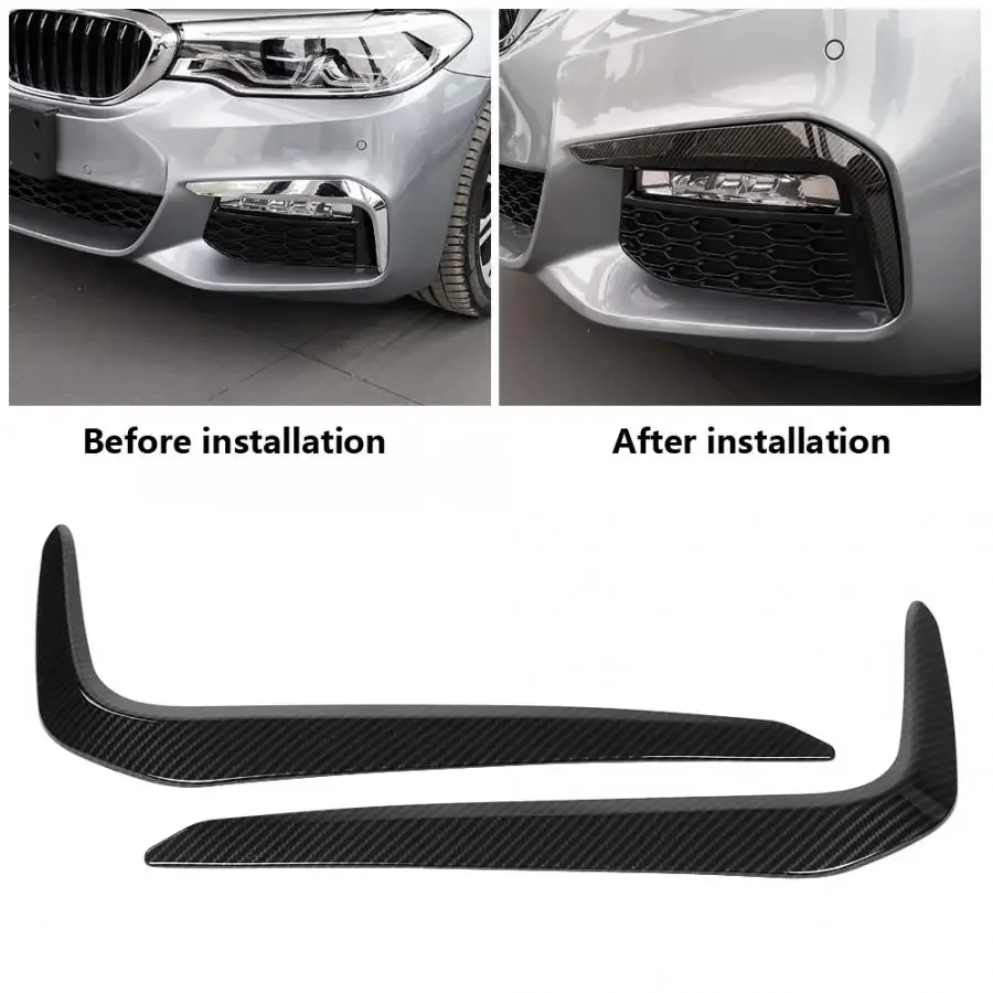 

2pcs Carbon Fiber Style ABS Car Front Foglight Lamp Eyebrow Eyelid Cover Trim Stickers for BMW 5 Series M Sport G30 2017-2018
