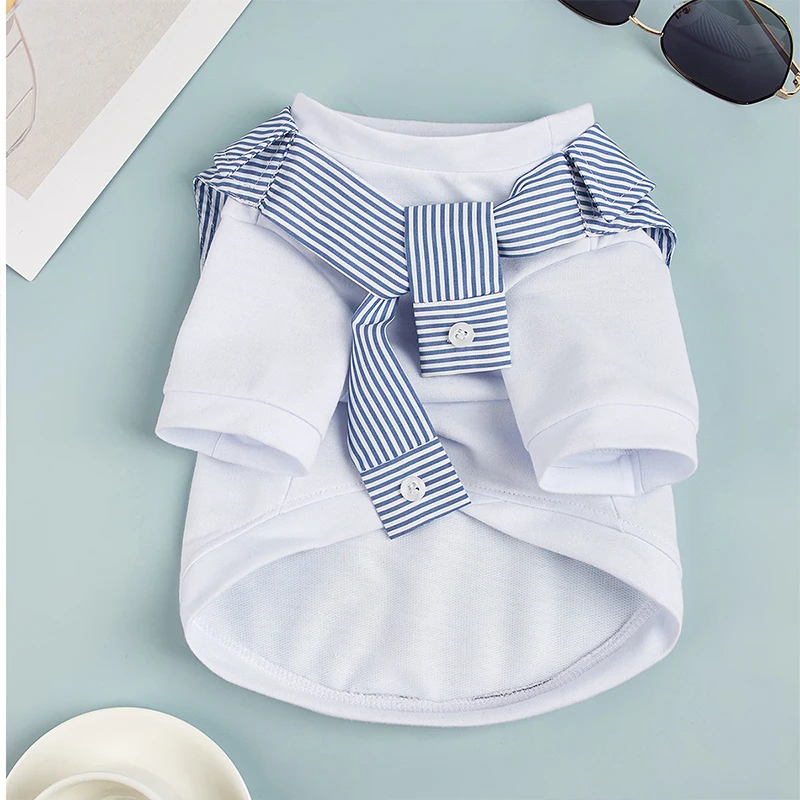 Spring Summer Small Medium Sized Dog  Fake Two Pieces Shirt Cute Pet White T-shirt Dogs Clothes Fashion Leisure Puppy Clothing