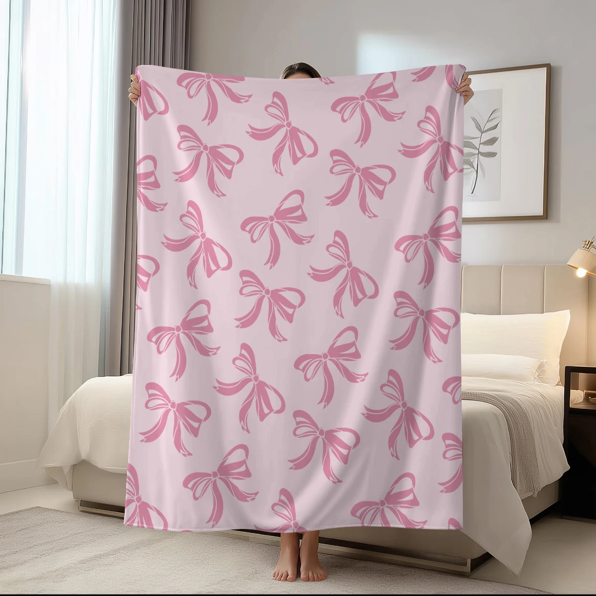 1pc y2k pink bow tie blanket, pink bow tie printed blanket, comfortable and soft nap envelope small cover blanket