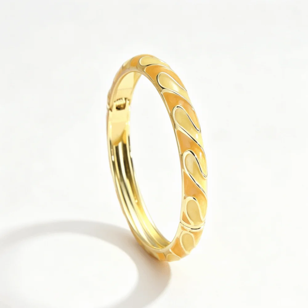 Colorful Enameled Enamel Bangle Bracelet Striped Pattern Gold Color Plated Cloisonne Bracelet Stackable Openable
