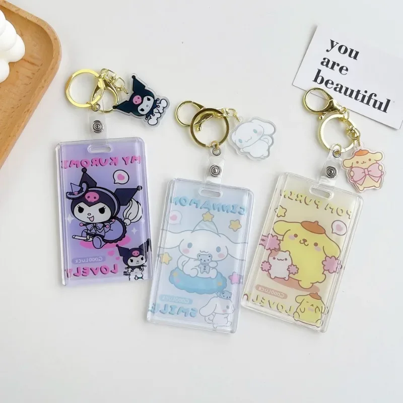 Sanrio Kuromi Keychain Anime Cartoon Couple Bag Pendant Key Ring Keychain Accessories Student Transparent Bus ID Door Card Case