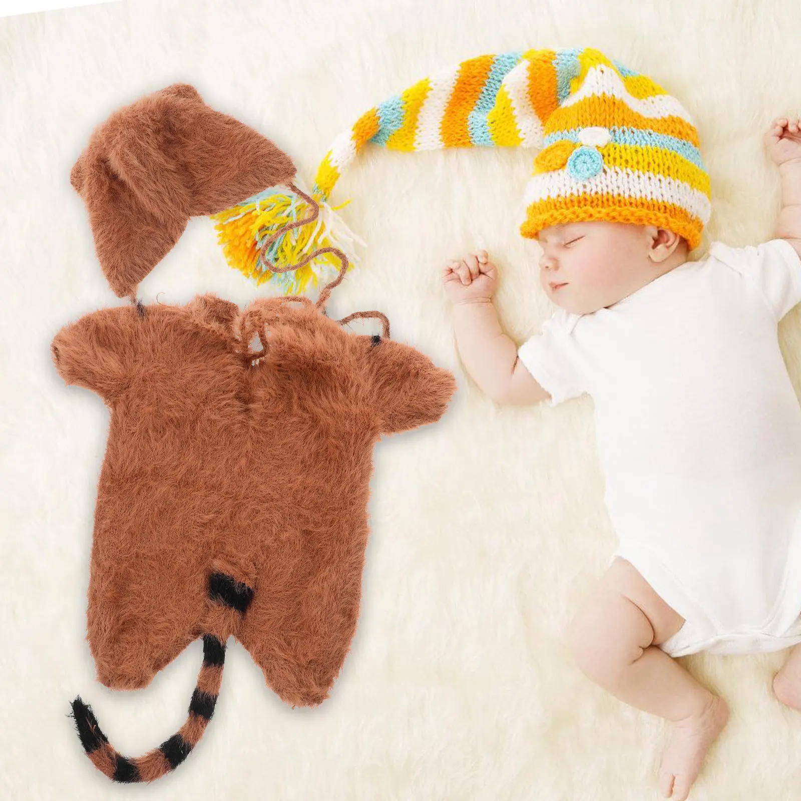 1Set Newborn Photo Shoot Outfit Adorable Tiger Theme Knit Romper with Matching Hat Ideal for Infant Photography Boy Girl Unisex