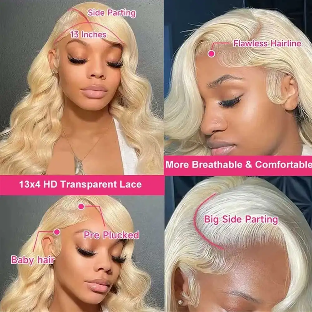 613 Blonde Honey Blond Lace Front Wig Human Hair Body Wave 13x4 Transparent Lace Frontal Remy Hair Wigs 40 42 Inch Long CurlyWig image 4
