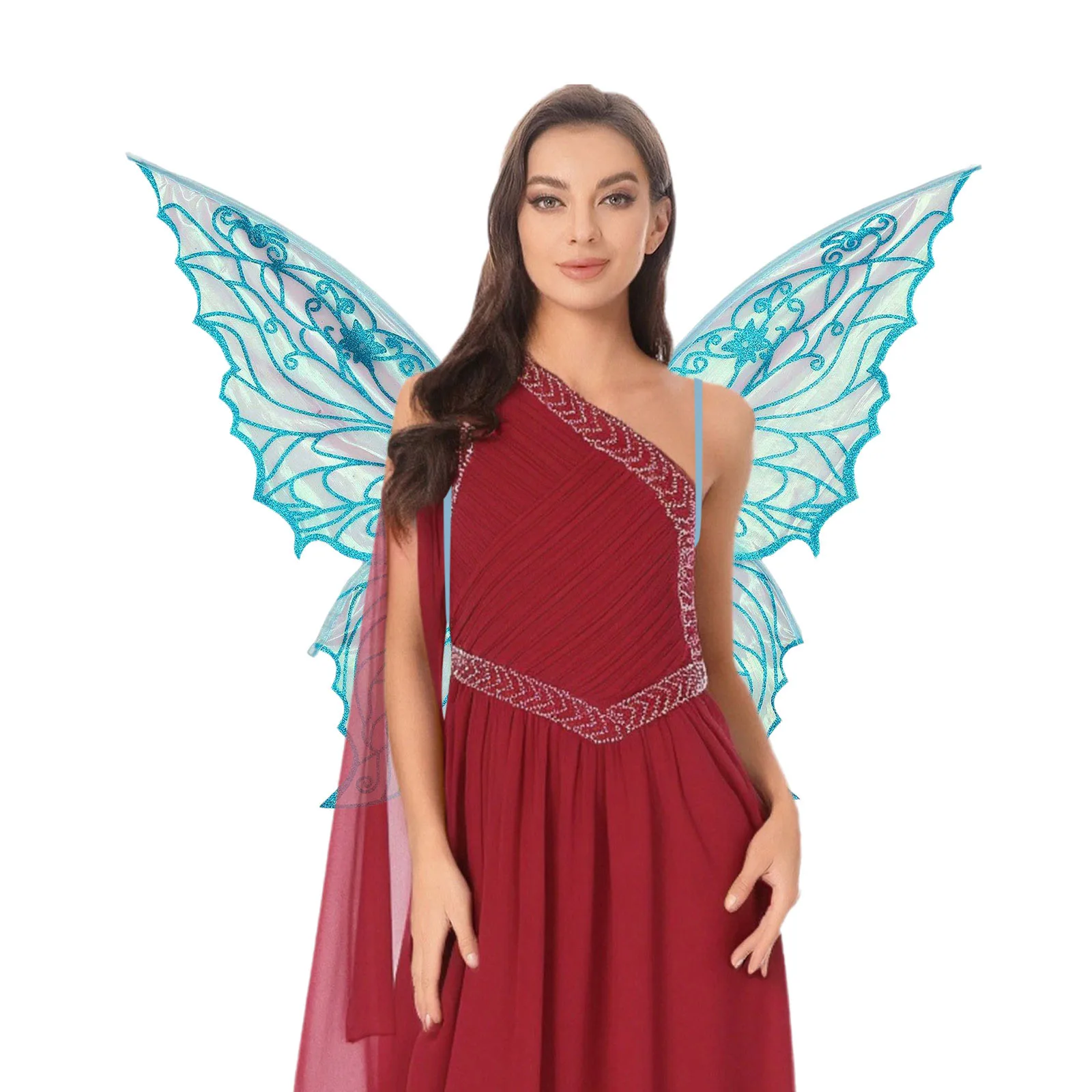 1 Set Gradient Sheer Shiny Wing+Realistic Elf Ears+Fairy Stick Set Party Props for Halloween Carnival Masquerade Cosplay Party