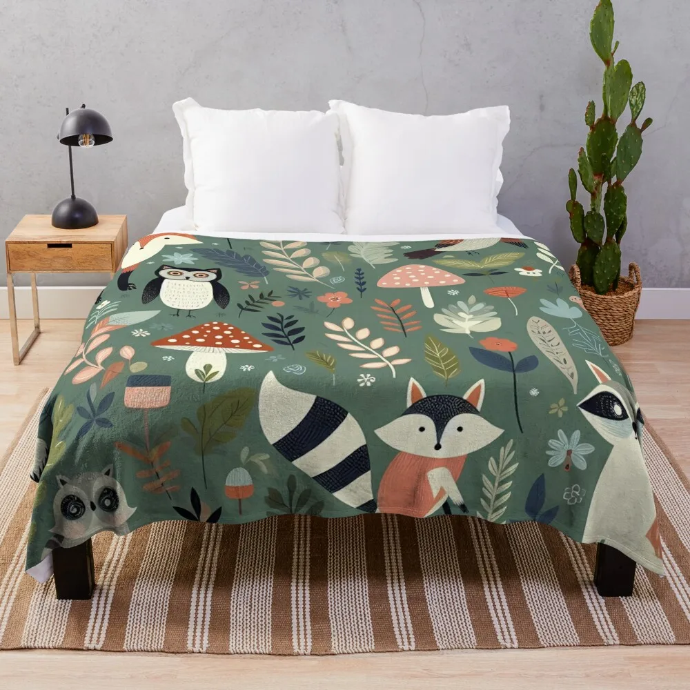 Forest animal design Throw Blanket Heavy Decorative Throw Retros Blankets