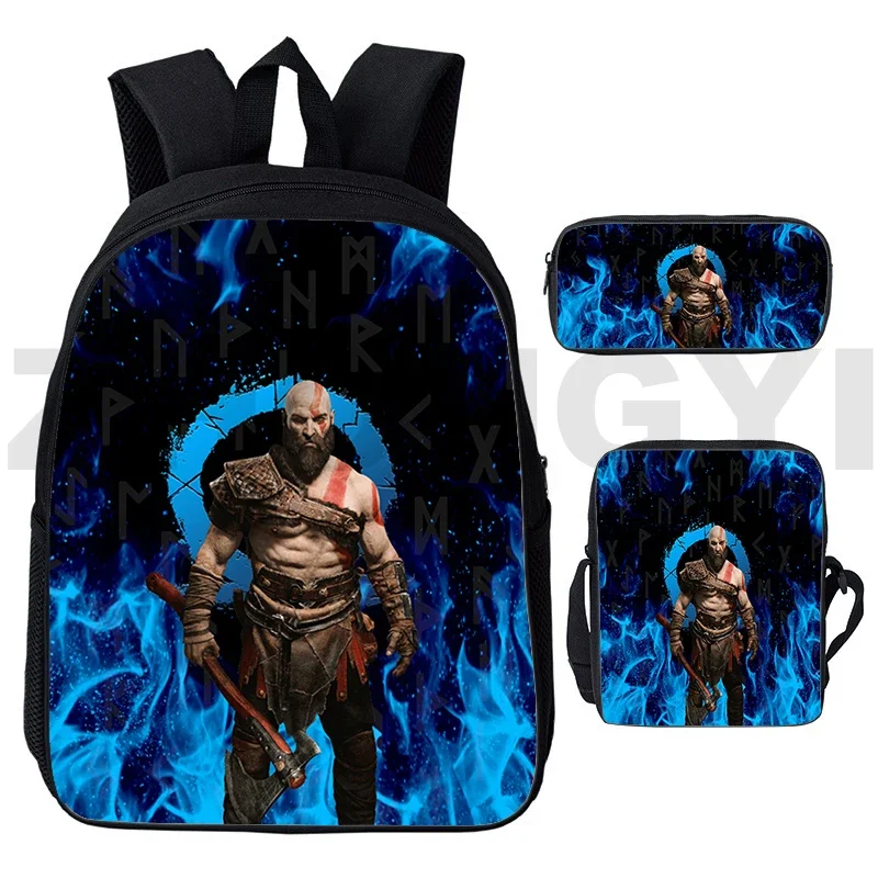 High Quality Harajuku God of War Backpacks 3D Kratos Game Executive Backpack Men 3 In 1 Student Cartoon School Bgas Shoulder Bag