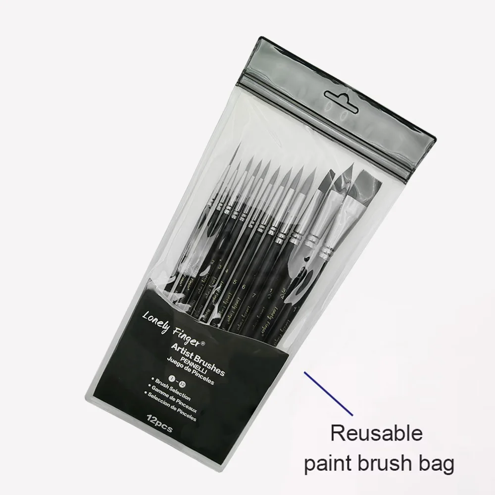 Professional Paint Brush Set 12pcs for Acrylic Painting Watercolor Painting Gouache Ink Craft and Detail Painting Black Color