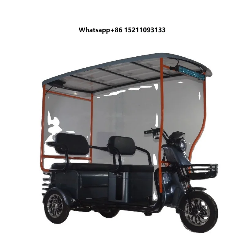 Cheap Solar-powered Electric Tricycle with Canopy for Cargo Use Open Body 2 Passengers