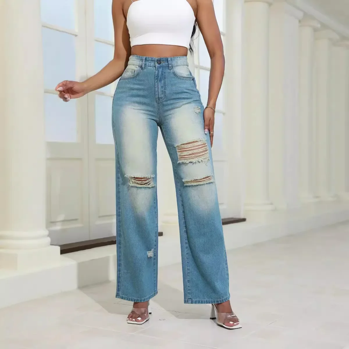 

Women's Retro High-waisted Straight-Leg Slouchy Blue Jeans high waisted jeans jeans woman