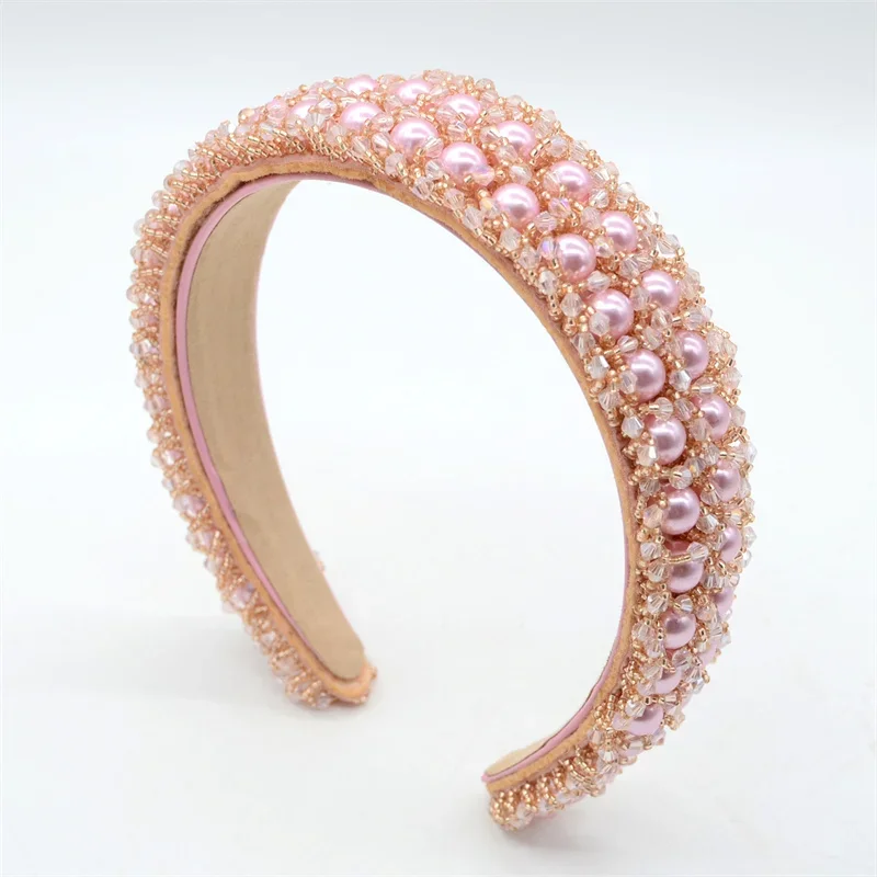 

New Pink Champagne Baroque Rhinestone Headband Geometric Crystal Hairband Headdress Catwalk Bridal Headbands For Women QH88