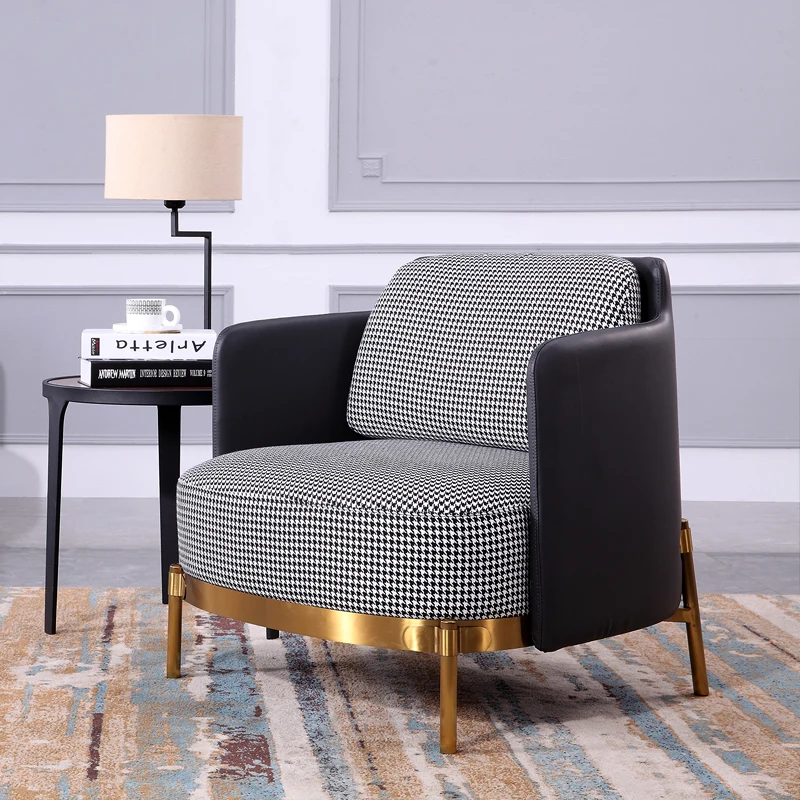 AIROW Foshan Factory Custom Single Sofa, Leather & Fabric with Stainless Steel Feet for Hotel Living Room Bedroom Furniture
