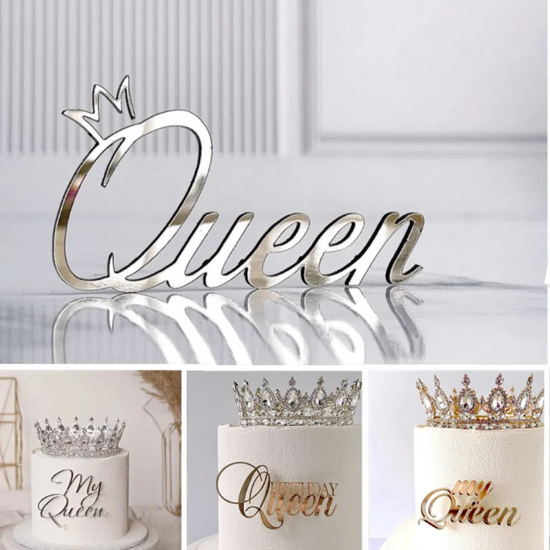 Nuevo Adorno para Pastel de Cumpleaños 'Mi Reina', Acrílico Dorado, Decoración para Pastel de Cumpleaños de la Reina, Artículos para Repostería para Baby Shower