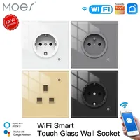 WiFi Tuya Smart Wall Socket Glass Panel Outlet Power Monitor Touch Plug Relay Status Light Mode Adjustable Smart Life App Alexa