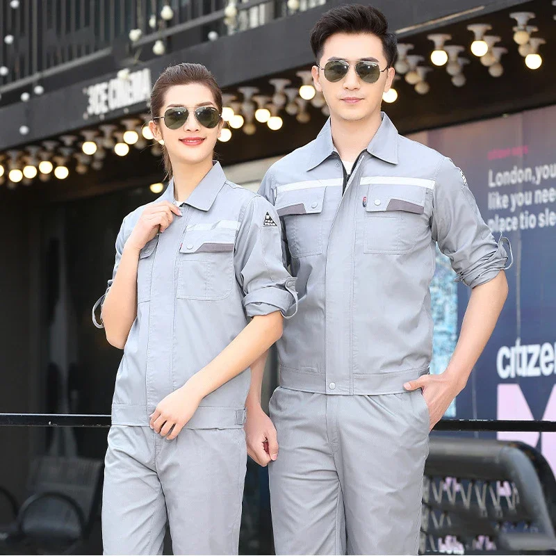 Summer Reflective Work Clothes Set Anti-Static Wear-Resistant Breathable Uniforms Electric Workshop Mechanical Working Coveralls