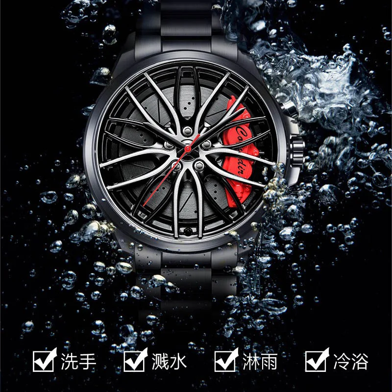 Fashion Luminous Watch Men\'s Hollowed Out Car Wheel Hub Business Waterproof Quartz Luxury Clock Wristwatch Sports High Quality