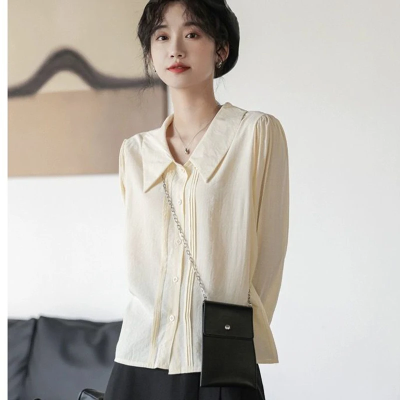 

Gidyq Fashion Women Chic Shirts Korean Female Streetwear Loose Long Sleeve Tops Spring Casual All Match Buttons Solid Shirt New