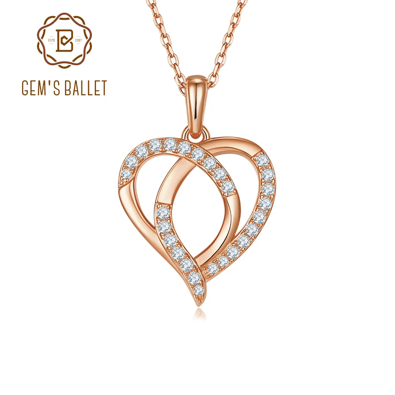 GEM'S BALLET 925 Sterling Silver Moissanite  Heart Joined Together 18 Inch Necklace  Memorial Jewelry Pendant Gift For Her