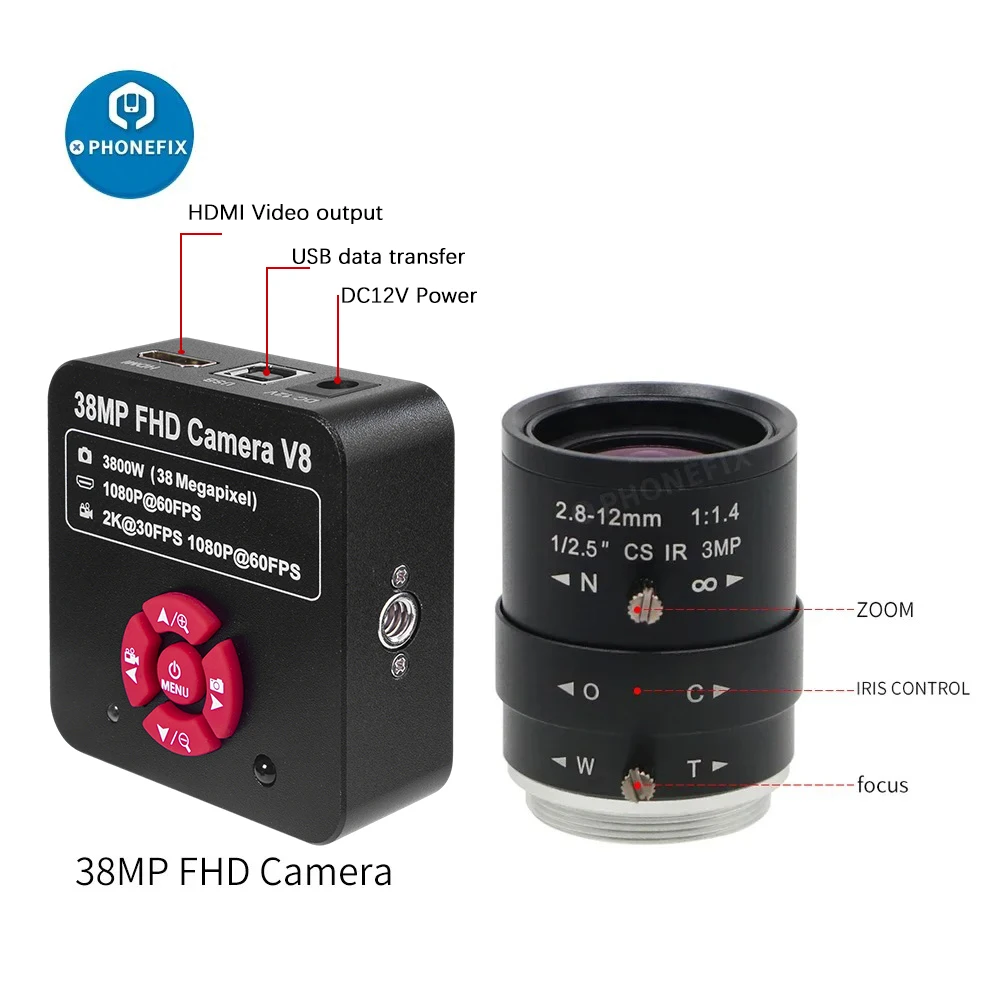 

HDMI HD 1080P 38MP цифровая камера безопасности промышленный микроскоп видеокамера с C-образным креплением и 2,8-12 мм варифокальным оптическим объективом видеонаблюдения