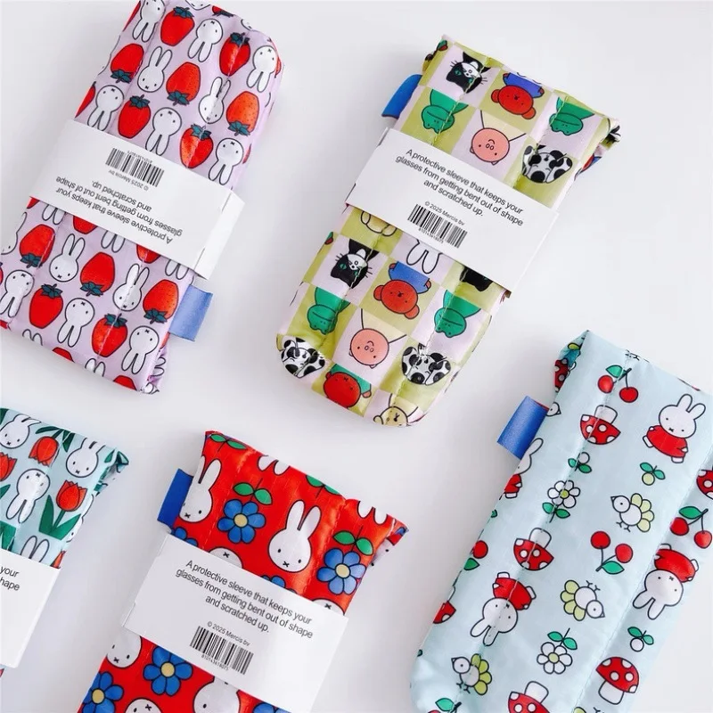 Miffy Cute Protective Case Portable Storage Bag Kawaii Magnetic Buckle Printed Cotton Clip Glasses Bag Cartoon Gift Toys