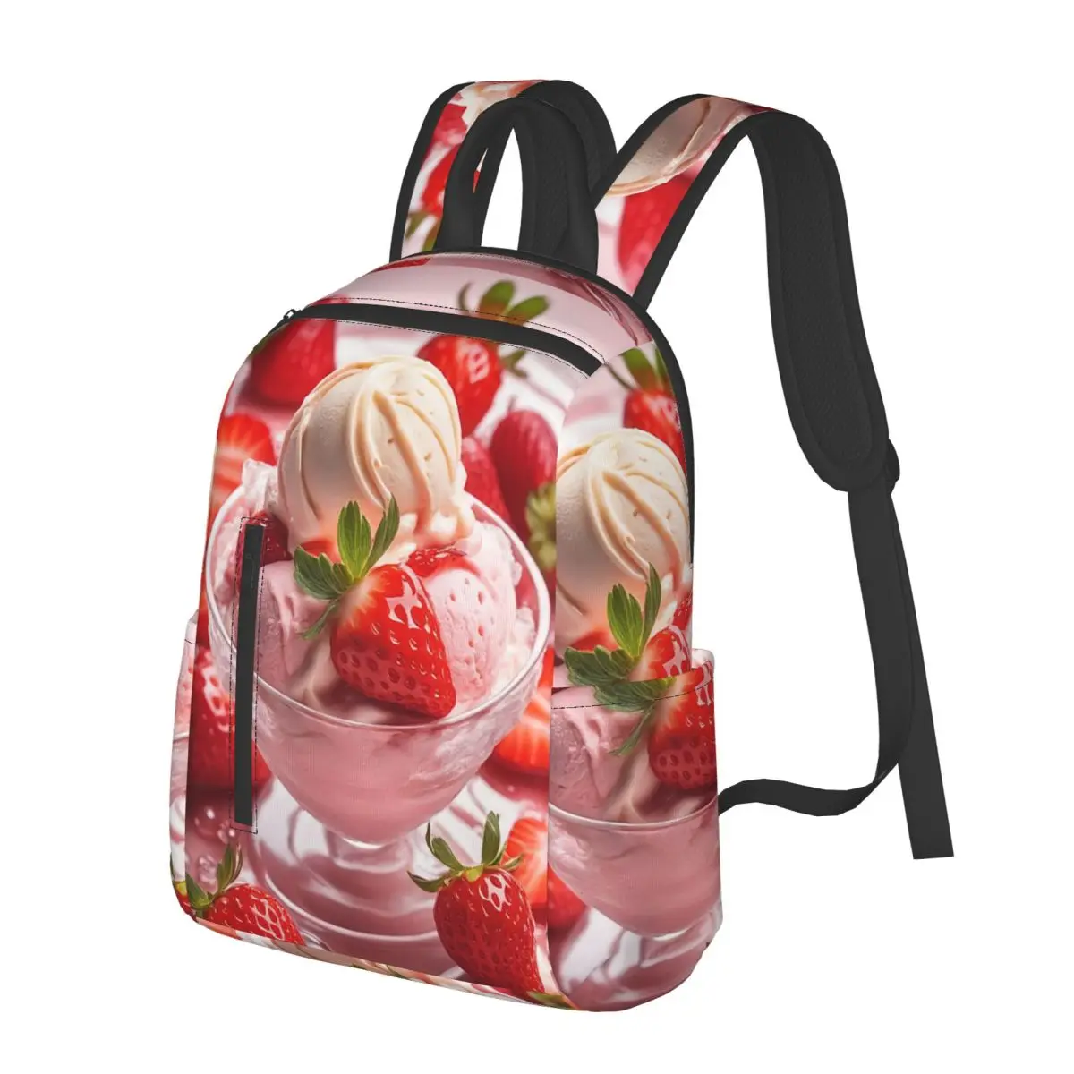 Strawberry Ice Cream Student Backpack School Bag Hiking Travel Daypack for Men Women Bookbag Shoulder Bags
