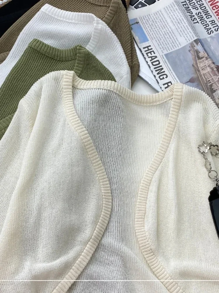 Cardigan branco fino feminino verão protetor solar rendas malhas topos senhora estilo coreano casual manga longa curto sol protegido topo