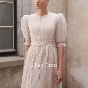 Cindy-Women-Women Puff Round Ärmel, rosa Fleisch, elegante fette Partykleider, Gala-Ball, Hochzeitskleid, 2024 8 Hauptverkäufe Hochzeitskleid für mollig - №7