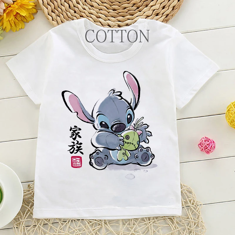 Children Cotton T-Shirt Kids Disney Lilo Stitch Cartoon T Shirt Stitch Cute Manga T-shirt Y2k Graphic Tshirt Girl Boy Top Tees